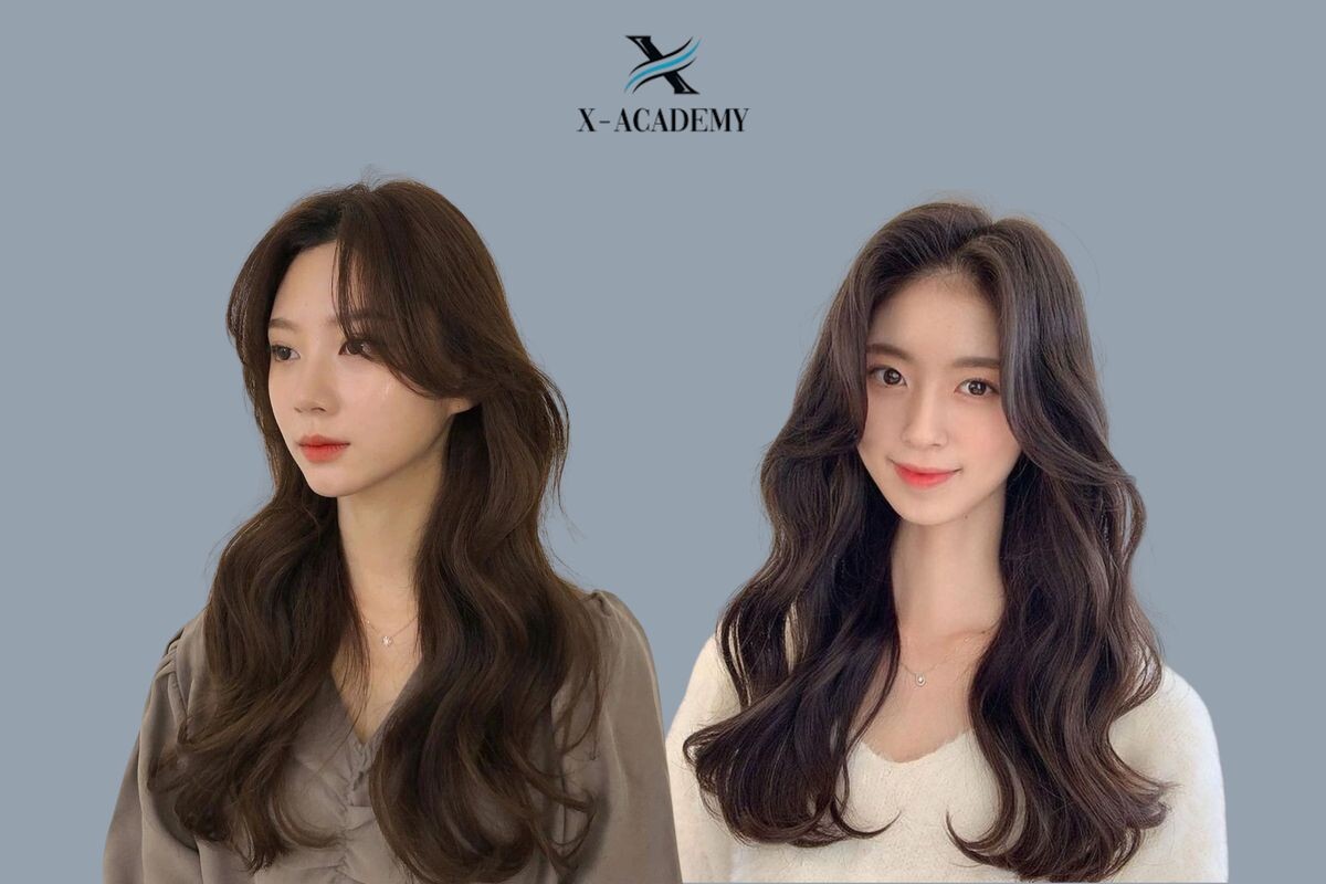 Tóc layer nữ dài xoăn nhẹ mái bay