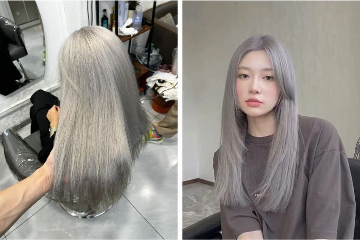 Tóc layer mái dài nhuộm xám