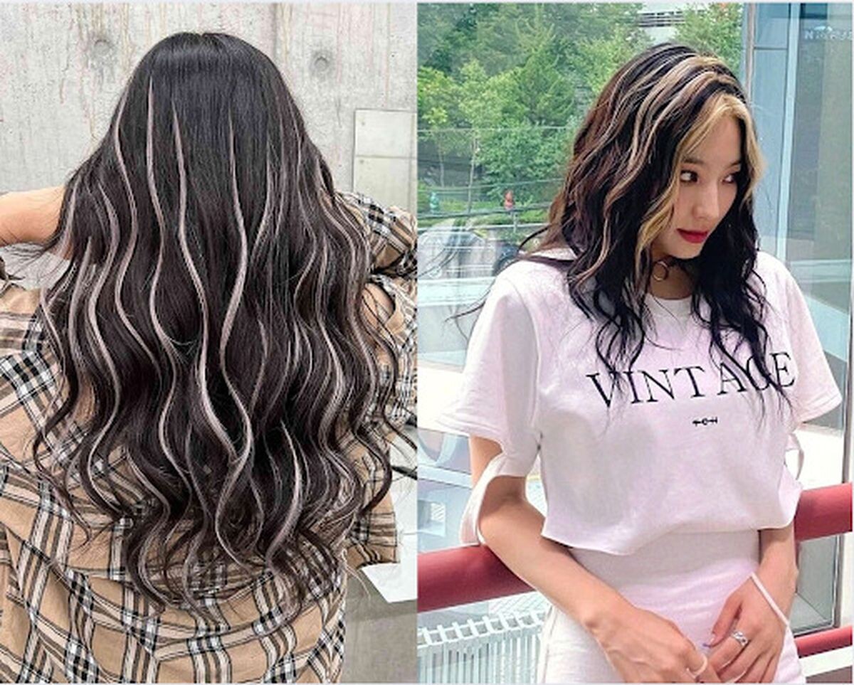 Tóc nhuộm nửa đầu highlight nền đen