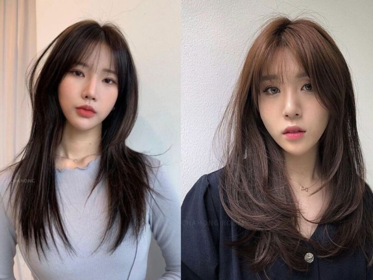 Tóc layer thẳng cho mặt trái xoan