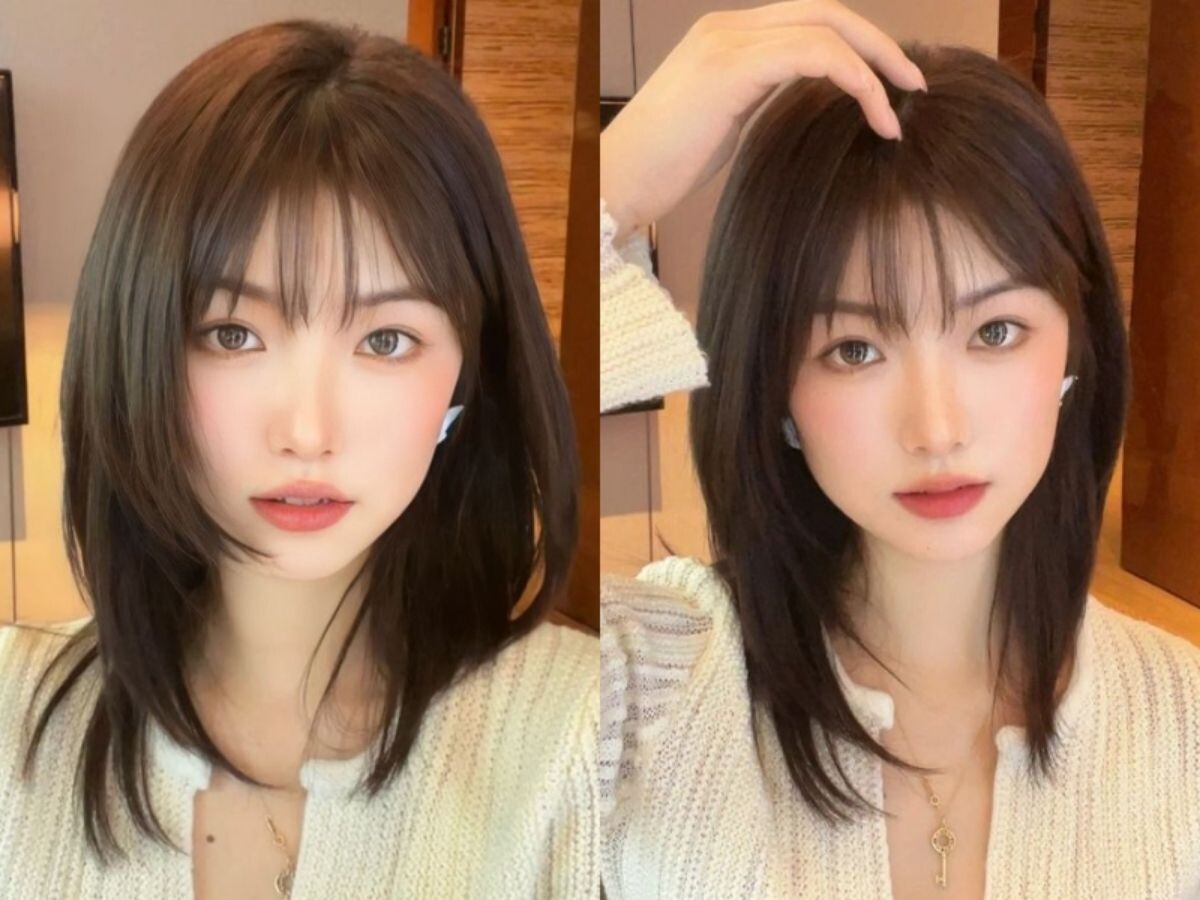 Tóc layer thẳng cho mặt tròn