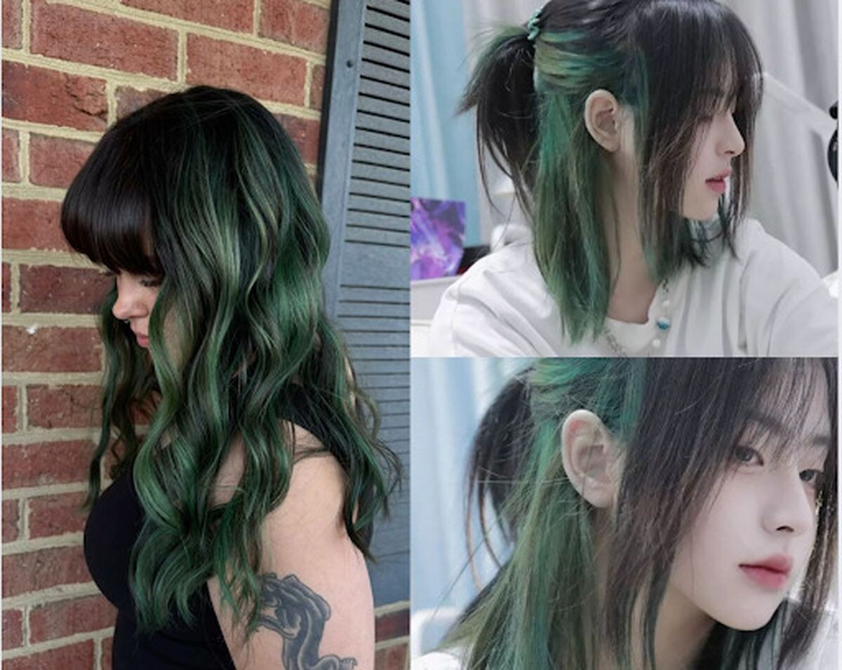 Tóc nhuộm nửa đầu màu rêu