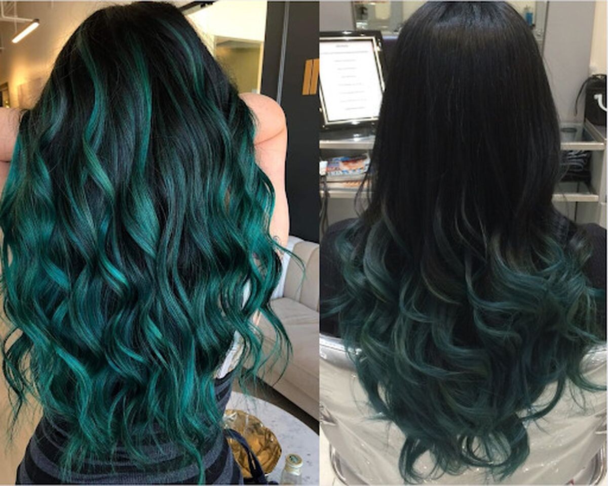 tóc nhuộm nửa đầu màu xanh lá